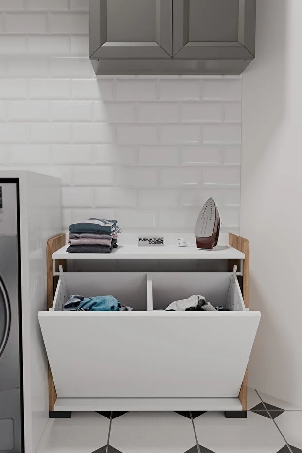 Duo 2 Bölmeli Çamaşırlık Çok Amaçlı İki Bölmeli Dolap Kirli Çamaşır Sepeti